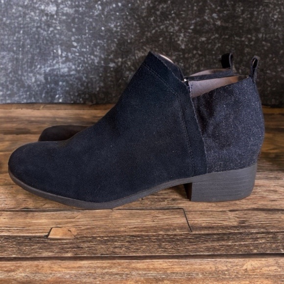 Tom’s US Womens Size 9 Black Suede & Textile Ankle Boots Low Heels Zippered - Picture 3 of 6